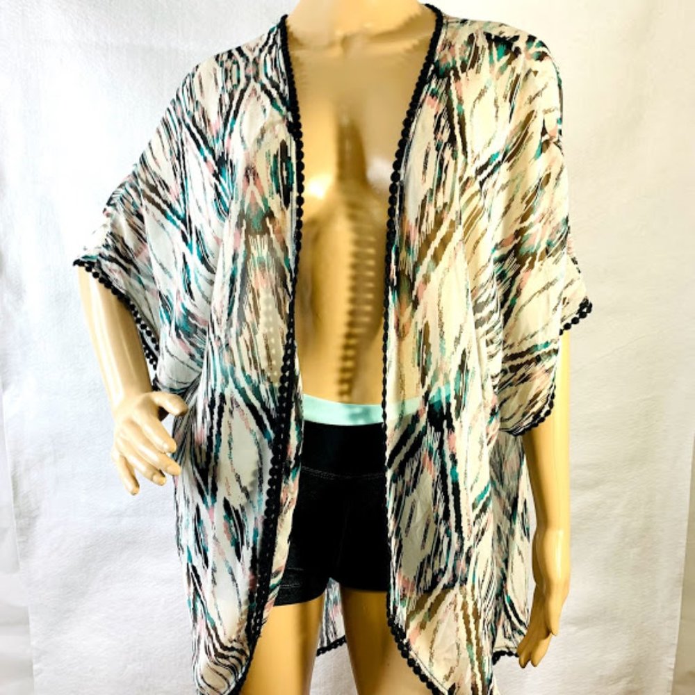 Ing Open Cardigan Sheer Cover Kimono Style Ikat